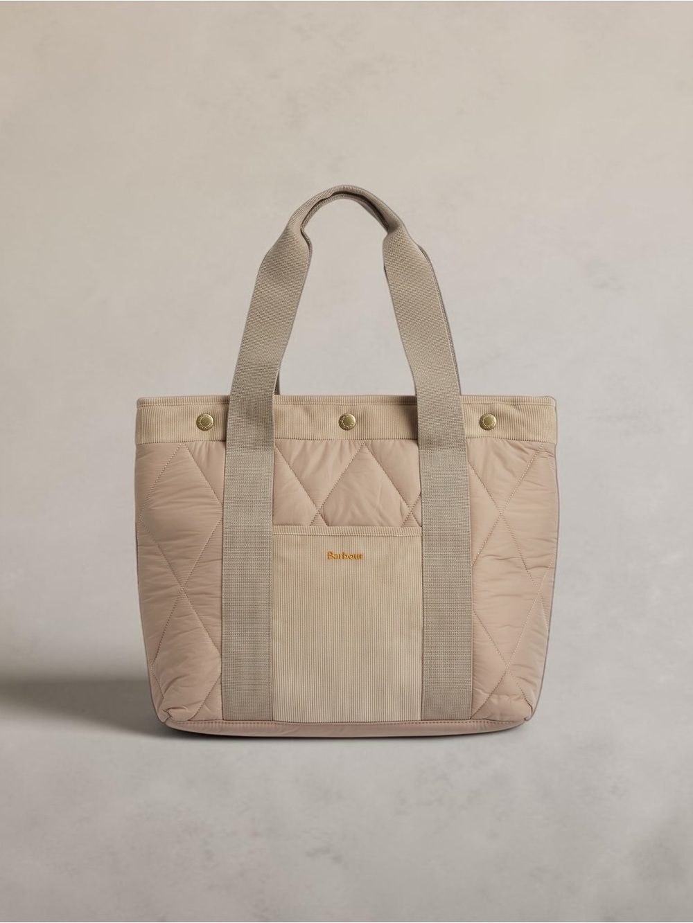 Barbour Quilted Tote Bag Tartan Lined Corduroy Trim Shoulder Bag Beige